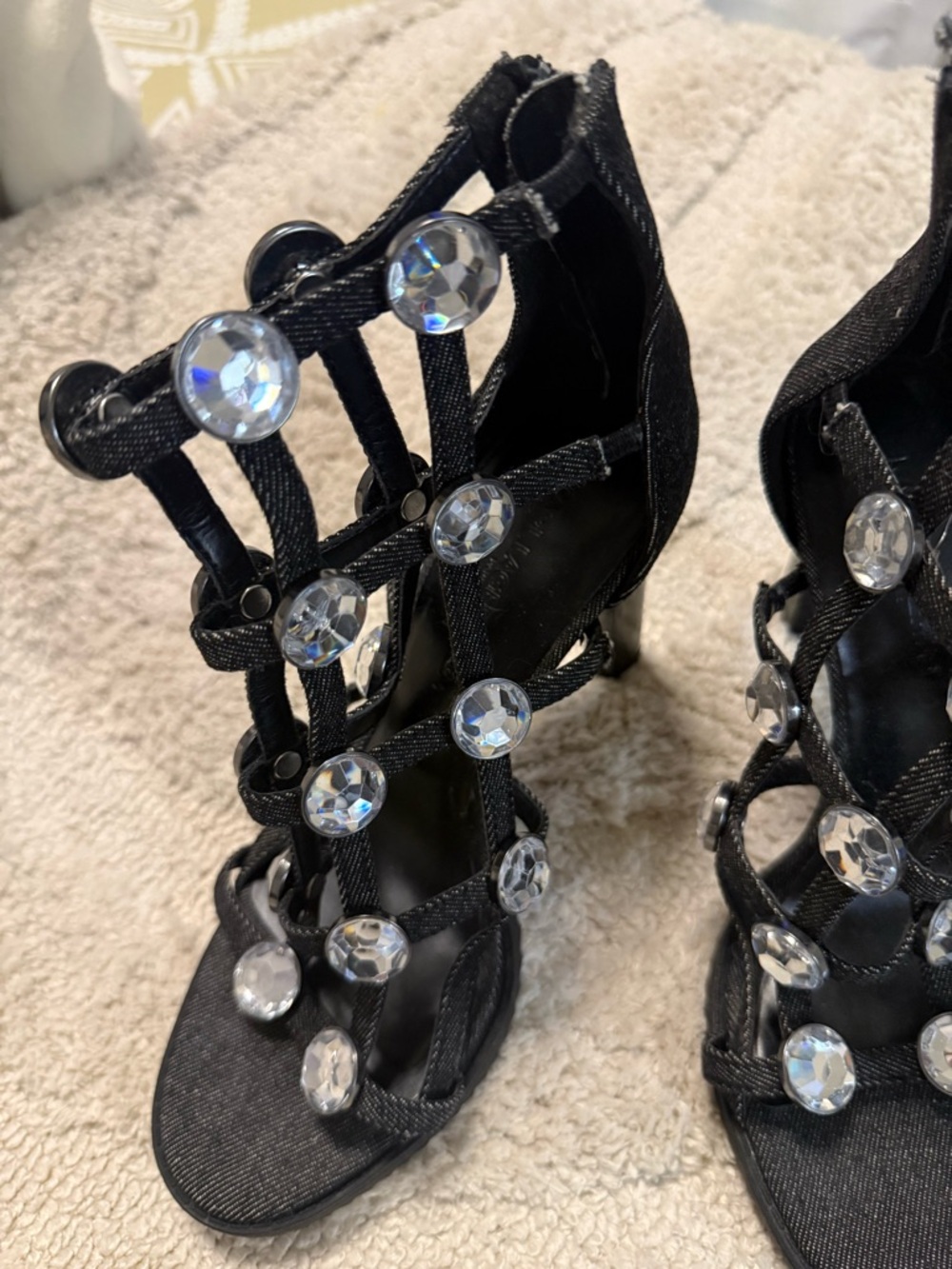 Karl Lagerfeld Black Jeweled Cage Sandals
